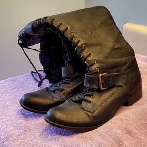 Black Lace up Rocket Dog FaucLeather Biker Fall Boots